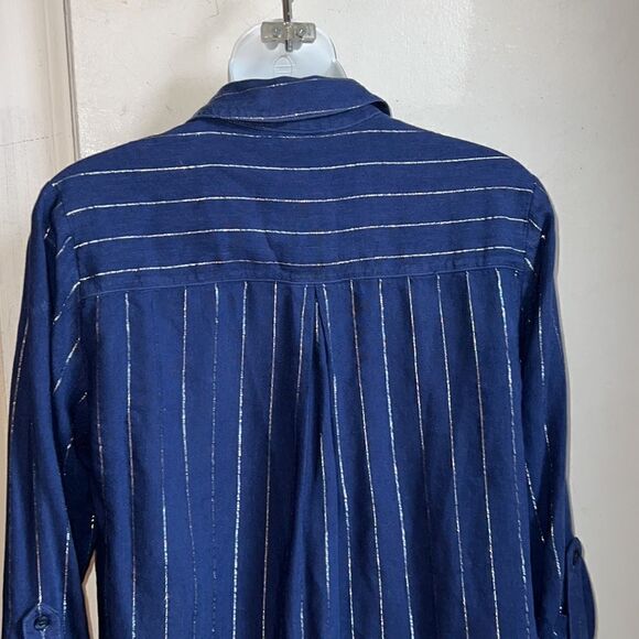 ANTHRO CLOTH & STONE Metallic Striped Linen Blend Blouse-S - Picture 6 of 10